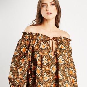 Free People Willow Print Puff Sleeve Blouse